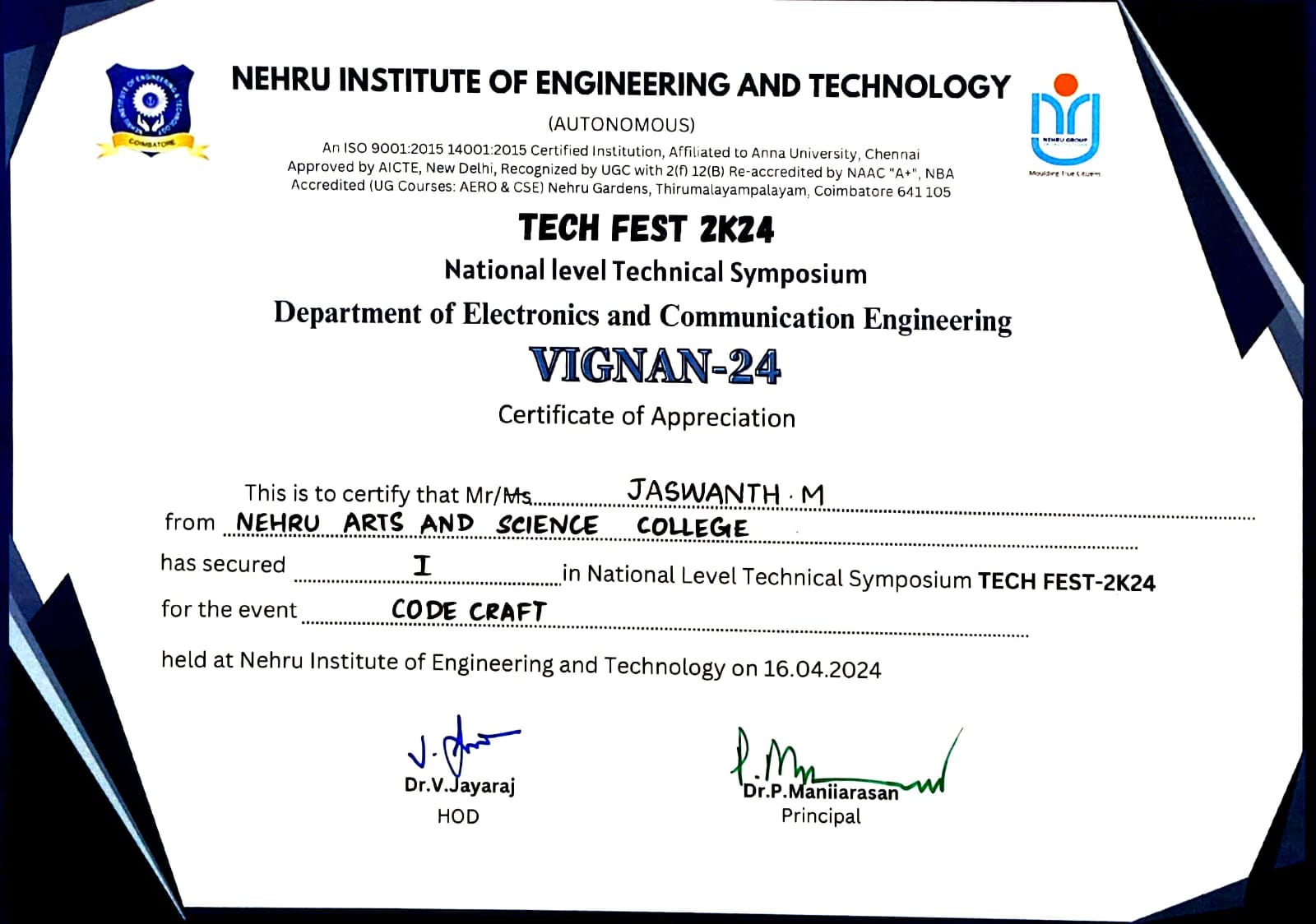 1st Place Code Craft