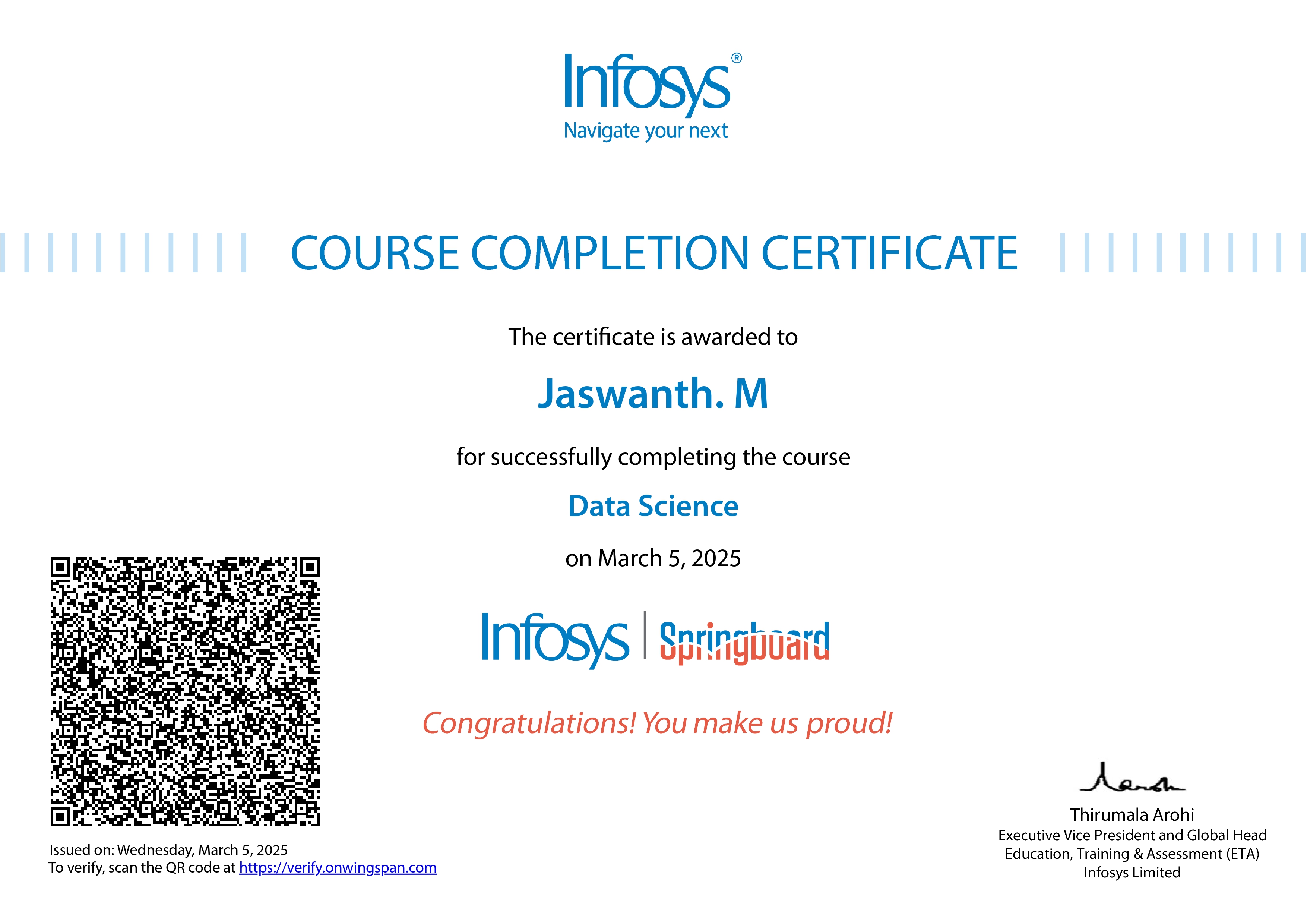 Infosys Certificate